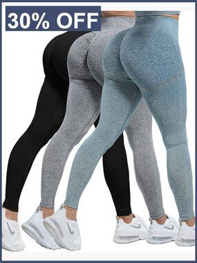 High Waist Seamless Leggings 3 Pack, Butt Lifting, Squat Proof, Compression